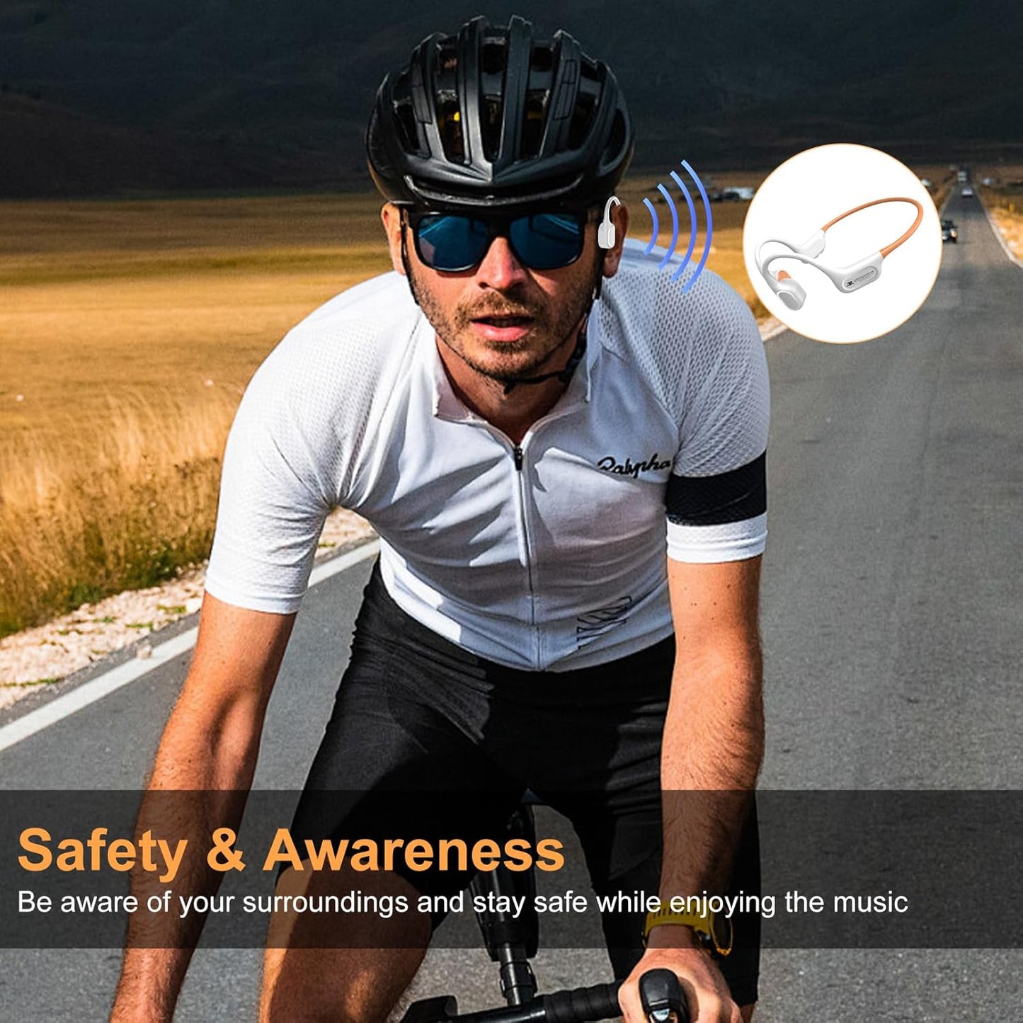 Bone Conduction Bluetooth Headphones-SurfAudio, IP68 Waterproof Swimming Headphones with 32GB MP3 Player, Lightweight Open Ear Design for Swimming/Surfing/Marathon/Cycling((Beige Orange)