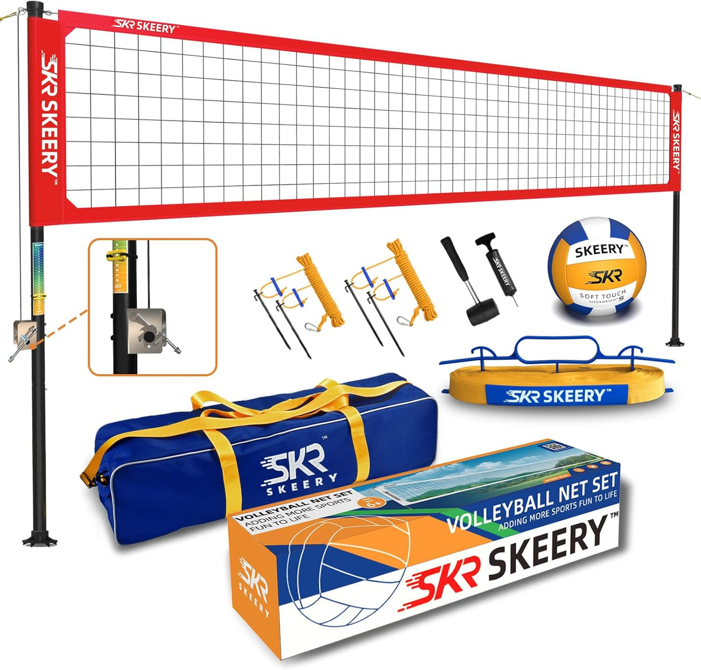 Outdoor Heavy Duty Volleyball Net Set, Anti-Sag Design, Adjustable Aluminum Poles, Portable Volleyball Net for Backyard,Grass and Beach