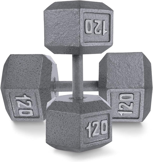 WF Athletic Supply Cast Iron Solid Hexagon Gray/Black Dumbbells, Strength Training Free Weights Set of 2 for Women and Men, Hand Weights Sold by Pairs, Multi-Select Size Options Available