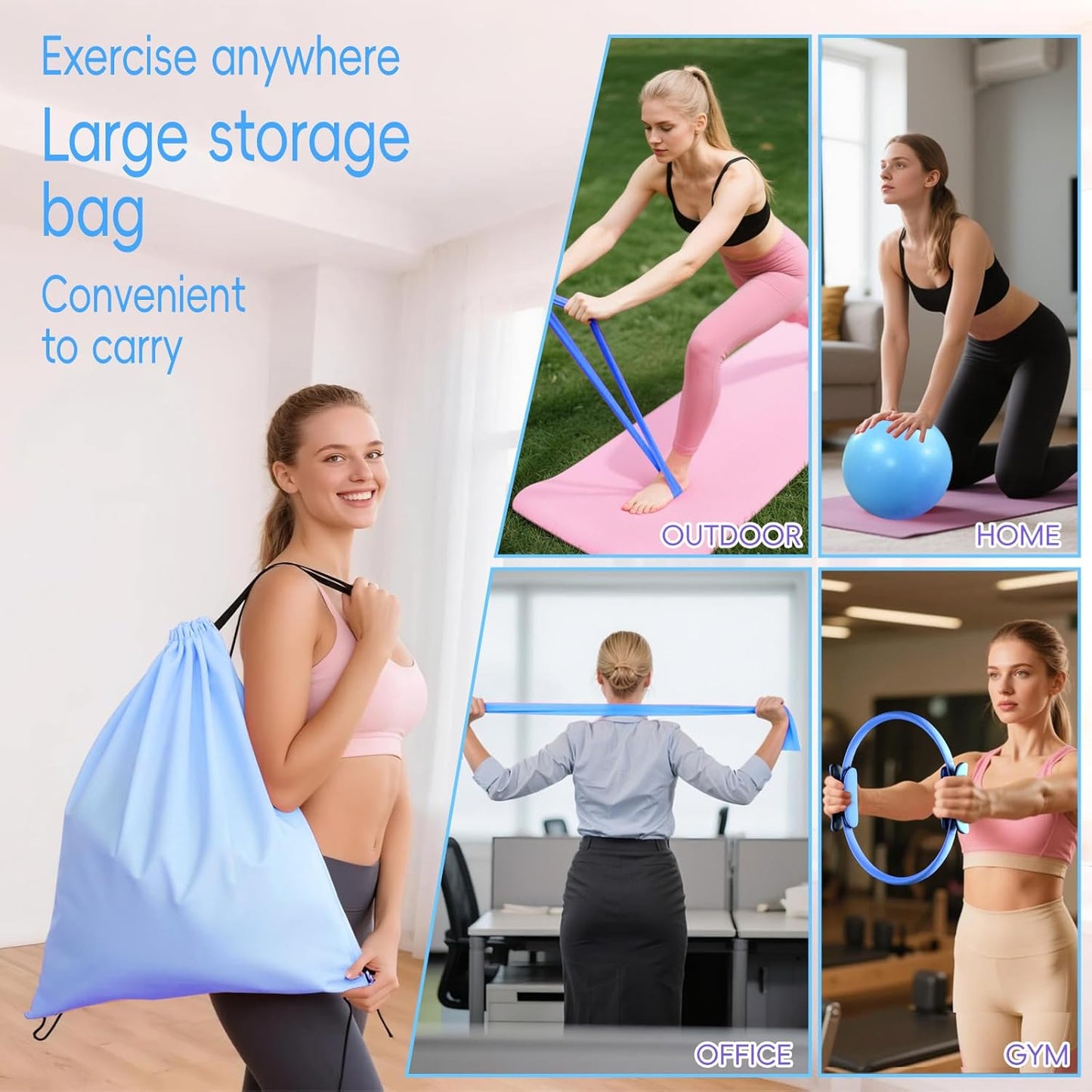 KABCON Pilates Equipment Essentials Set for Women at Home with Complete User Guide,13” Pilates Ring,9.8” Exercise Ball,Elastic Bands,Yoga Socks,Yoga Strap,13-Pcs Starter Workout Set