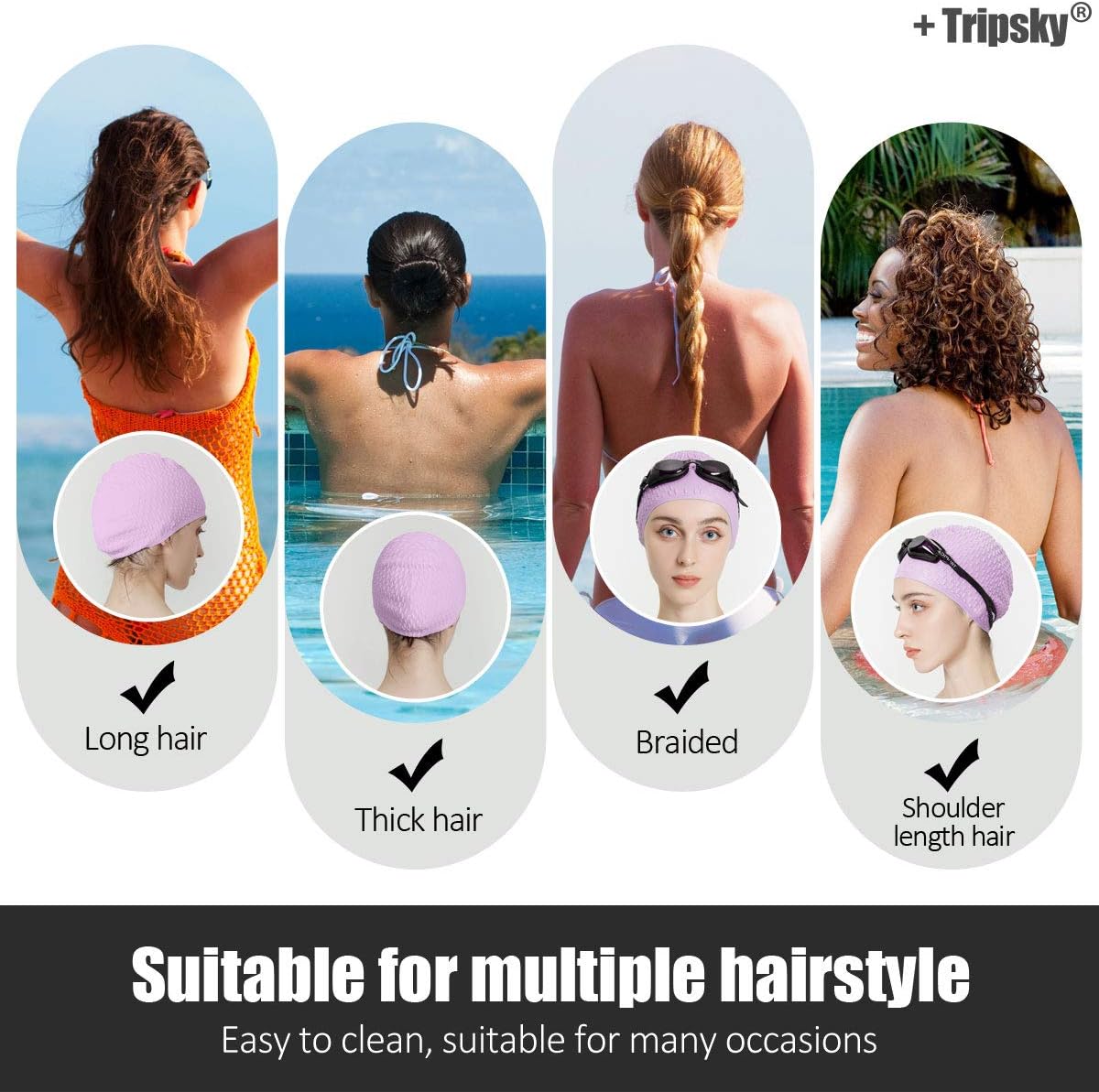 Tripsky Silicone Swim Cap,Comfortable Bathing Cap Ideal for Curly Short Medium Long Hair, Swimming Cap for Women and Men, Shower Caps Keep Hairstyle Unchanged…