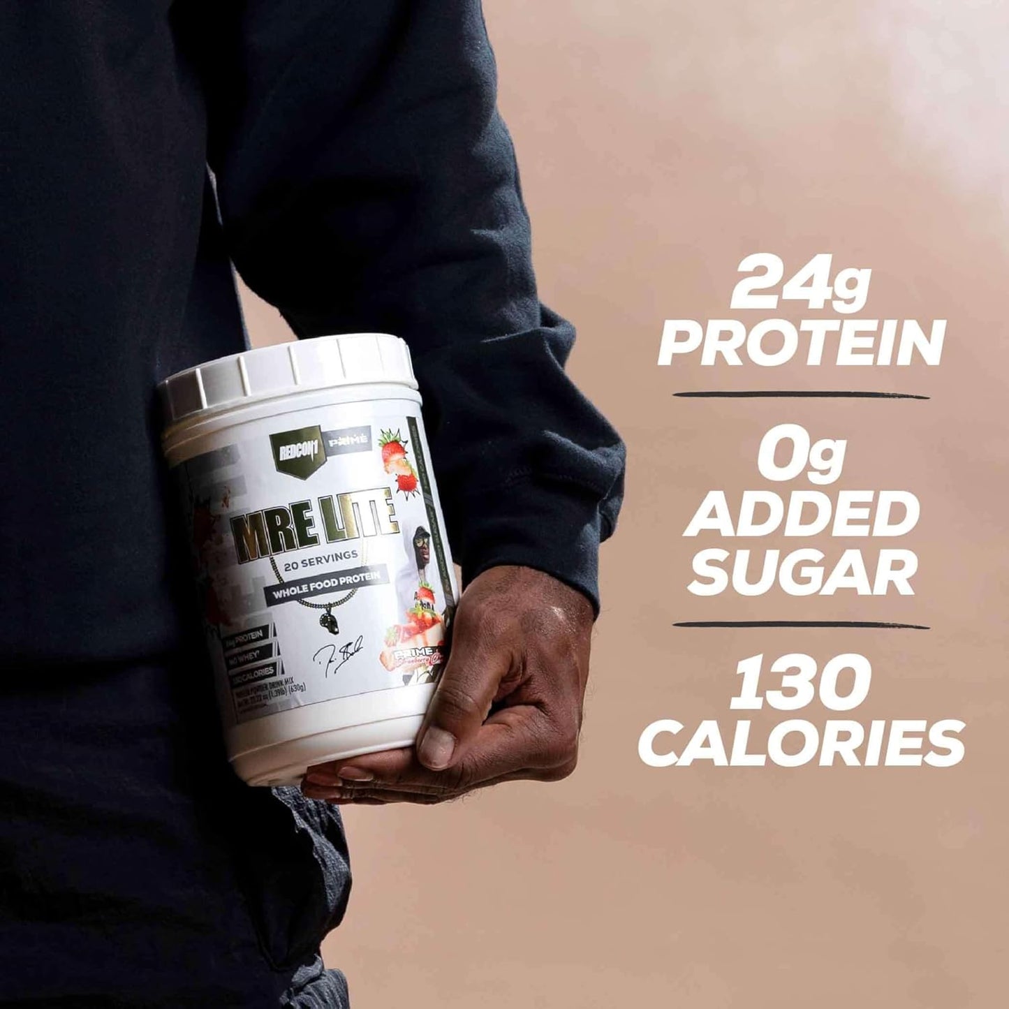 REDCON1 Whole Food Animal Protein Powder - Coach Prime MRE Lite Protein Powder - Low Carb with No Whey - 24g Protein - Prime Time Strawberry Cheesecake (20 Servings)