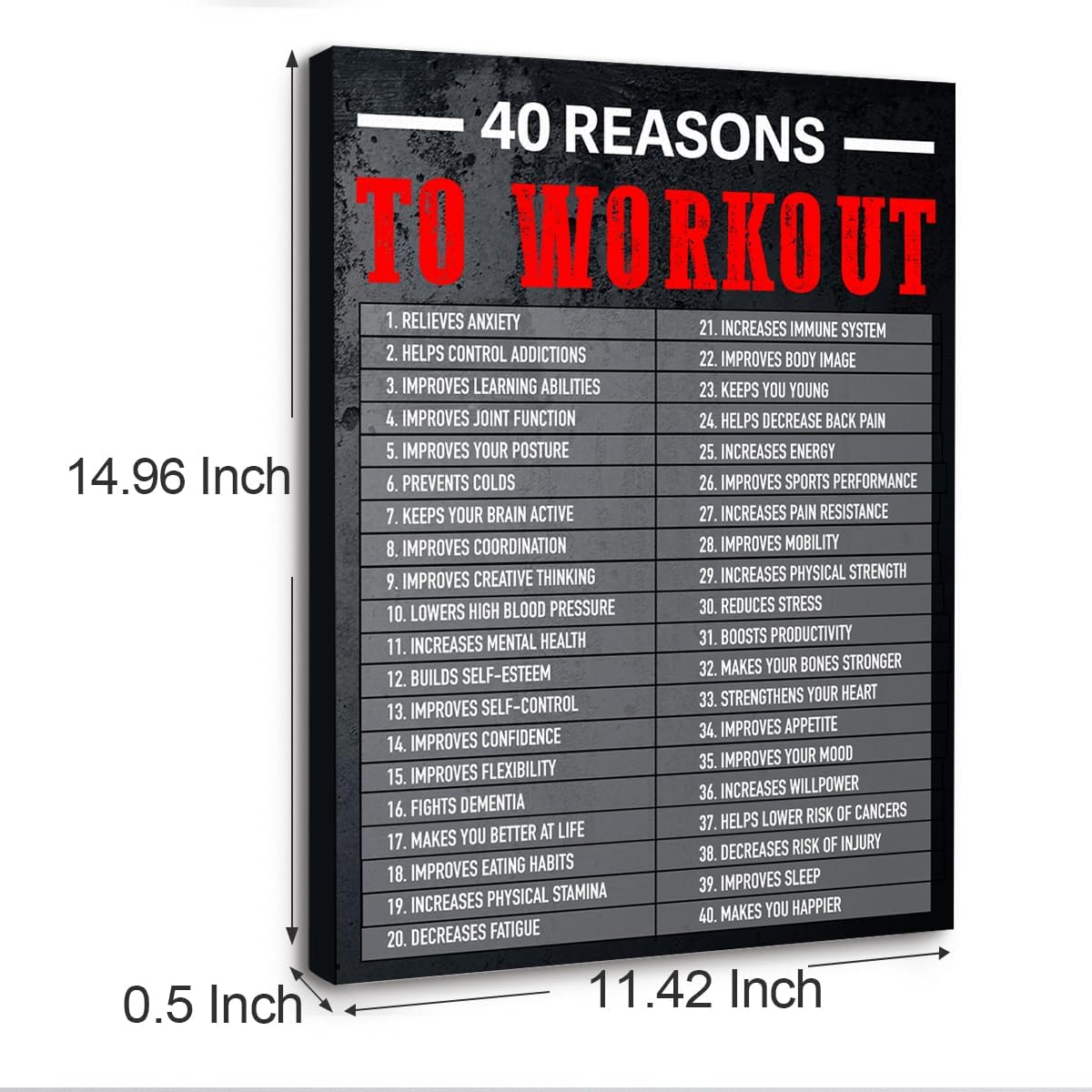 Gwisml 40 Reasons To Workout Wall Art,Inspirational Exercise Fitness Canvas Frame Paintings For Gym Sports Room Home Workplace Wall Art Decor