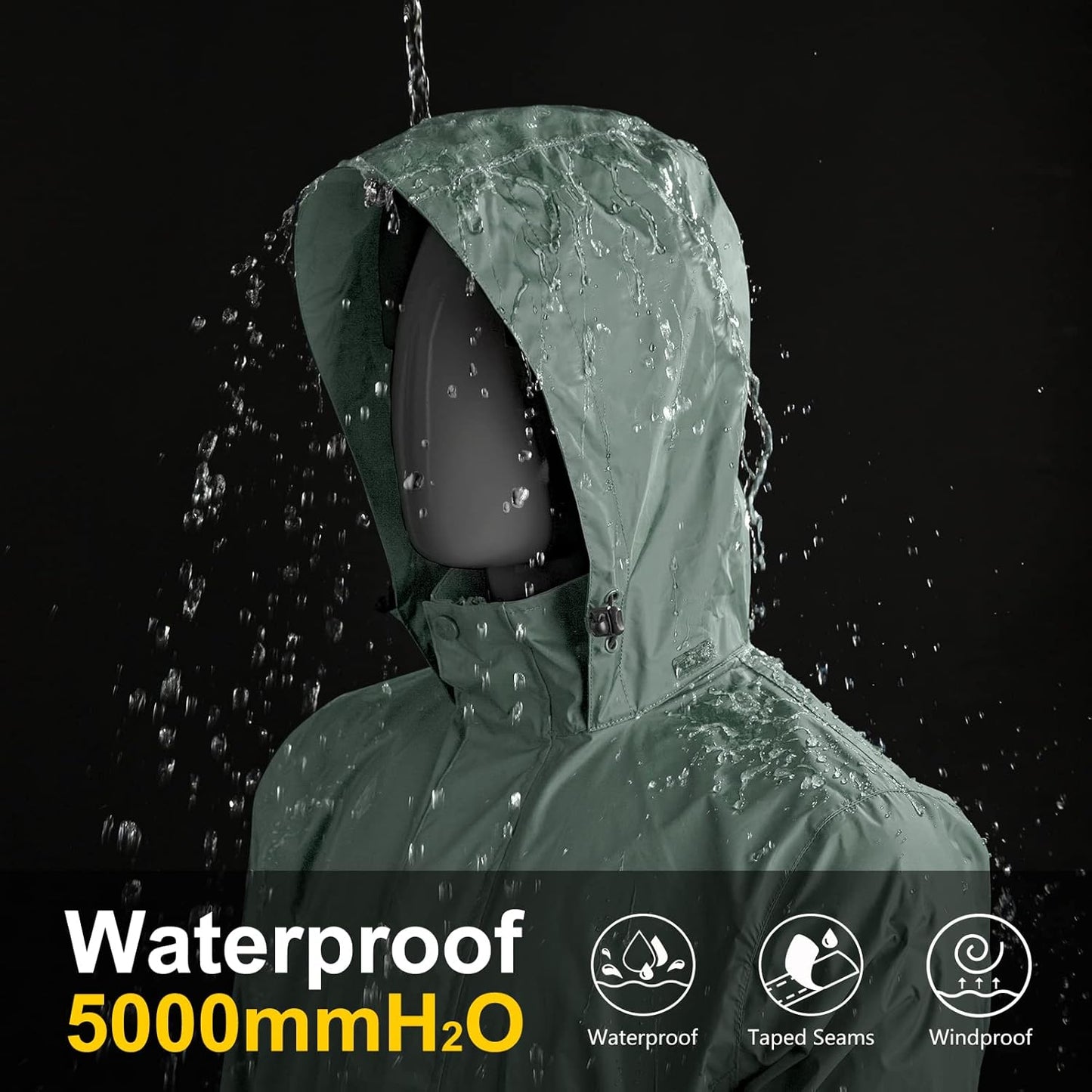 33,000ft Packable Rain Jacket Men's Lightweight Waterproof Rain Shell Jacket Raincoat with Hood for Golf Cycling Windbreaker