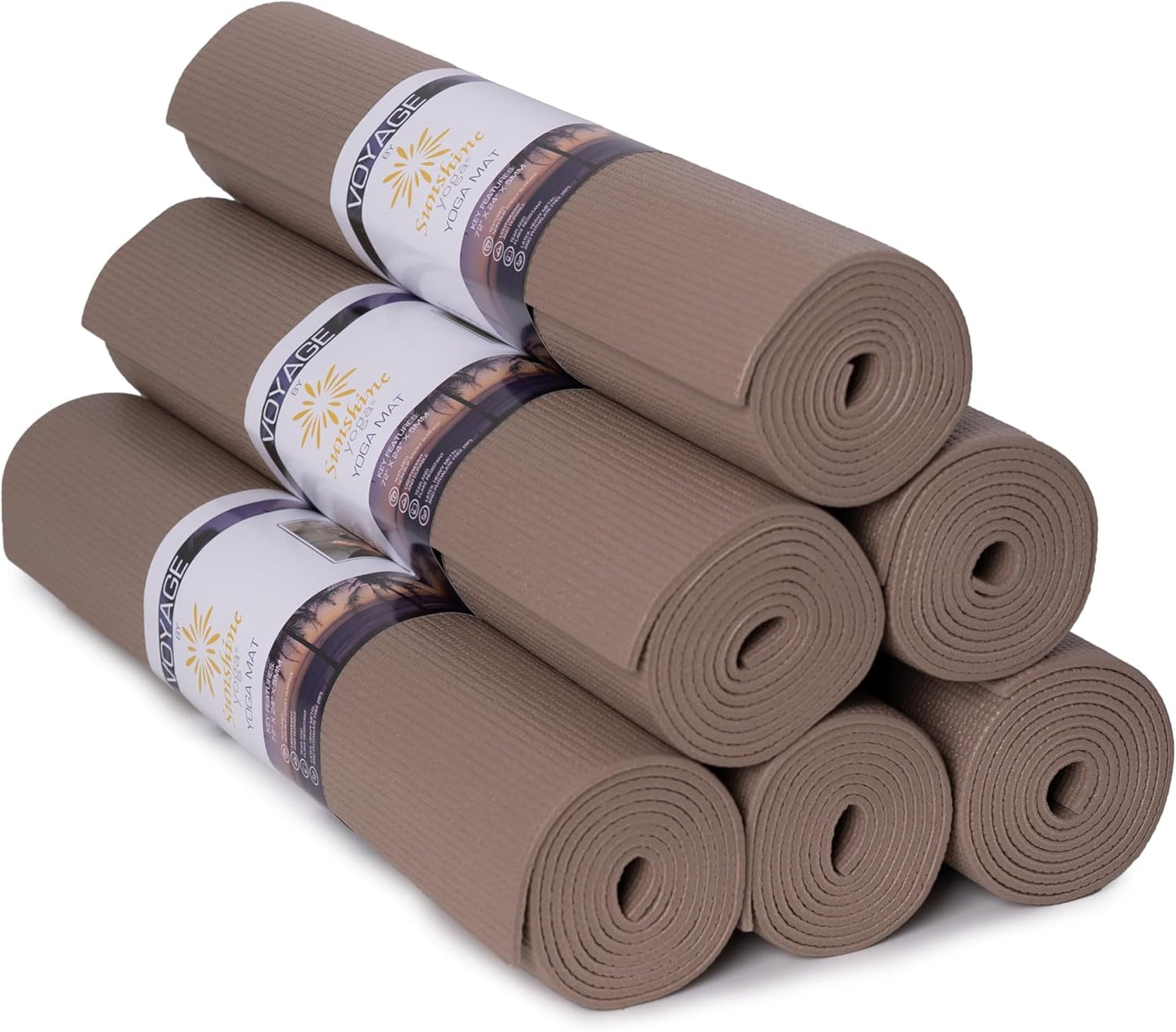 Sunshine Yoga Voyage Yoga Mat, 6 Pack, 72" x 24" Professional Studio and Gym Bulk Yoga Mats, 5mm Thick, Durable, Anti-Tear, Non Slip Fitness and Exercise Mats