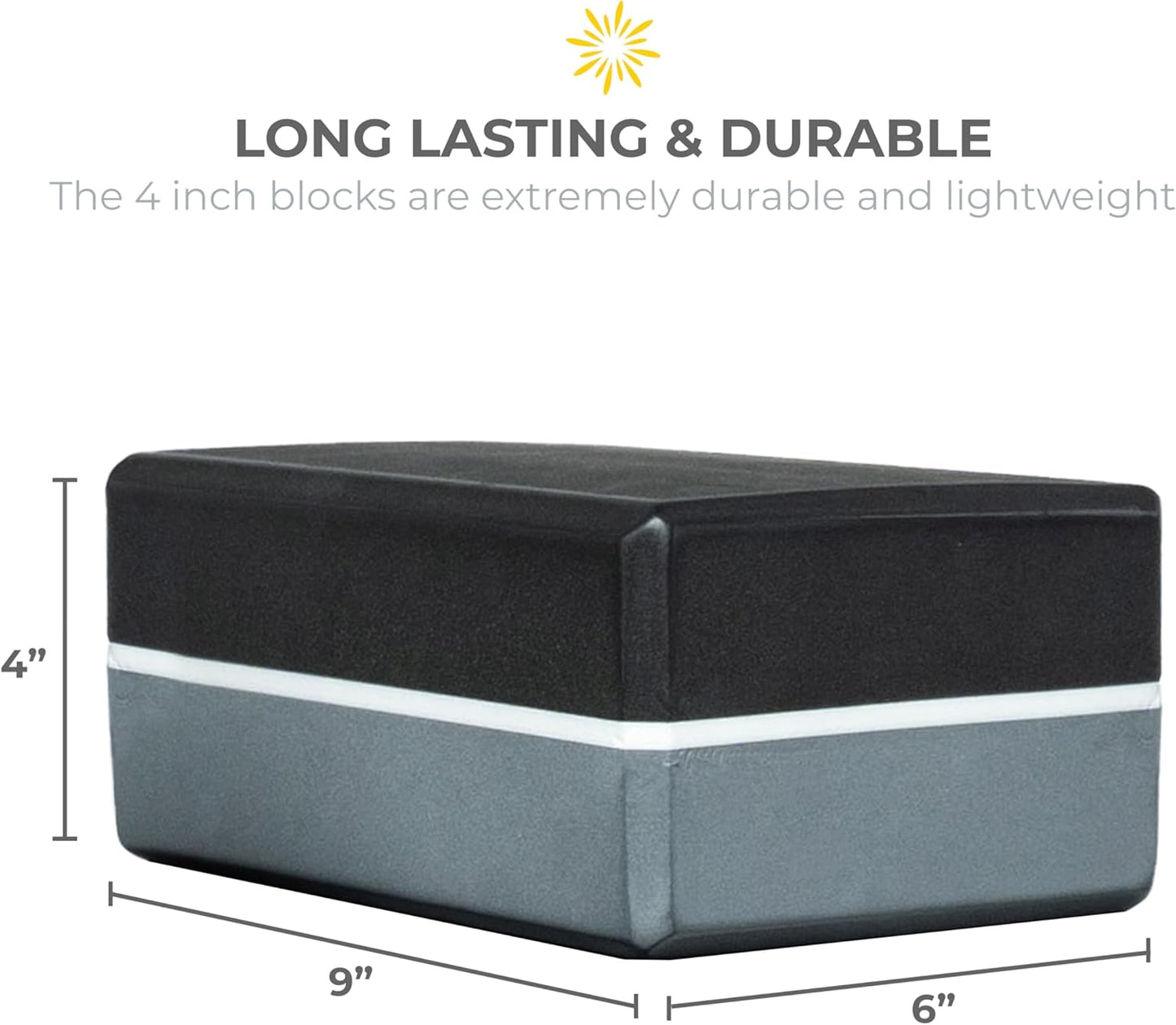 Sunshine Yoga 4" Striped Yoga Block, 10 Pack Bulk EVA Foam Yoga Blocks, Firm and Supportive Yoga Brick, Balance Foam for Stretching, Pilates, and Workout, 4" x 6" x 9"