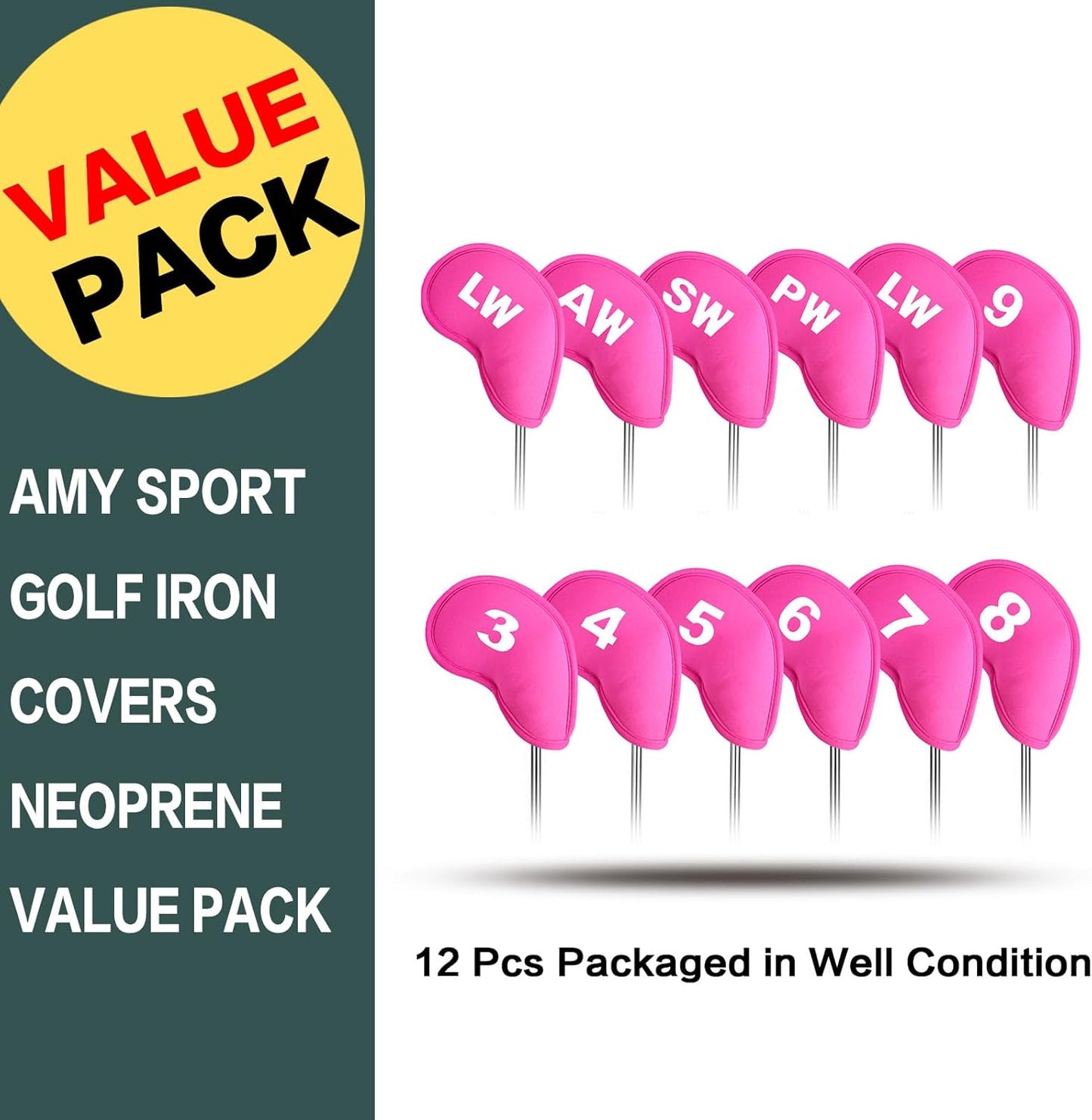 Golf Club Covers Set Neoprene Protector for Irons Value 12 Pack, Headcover Number Universal Head Cover Fit Main Irons Clubs Accessories for Women Men