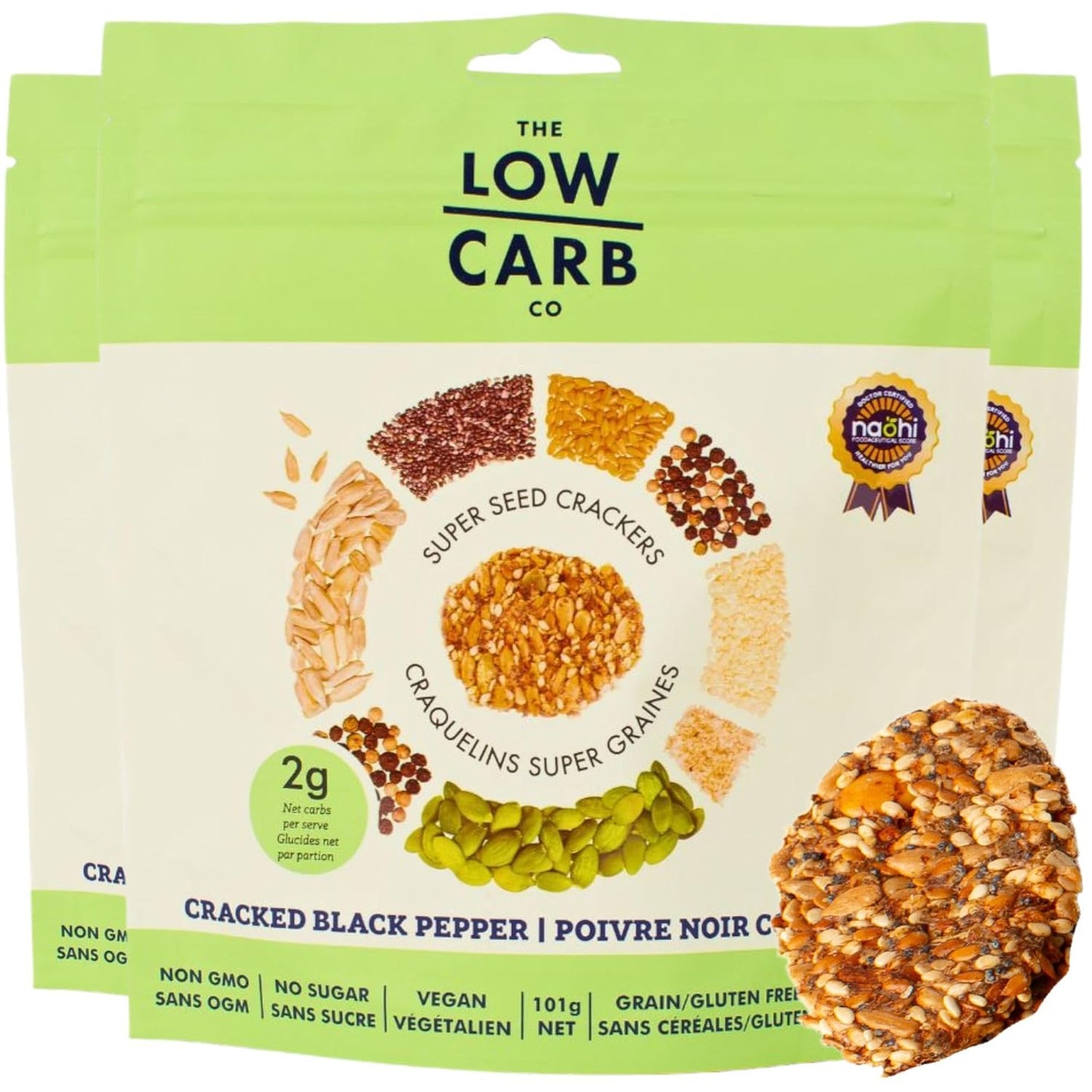Super Seed Crackers, Gluten Free & Keto Friendly Healthy Snacks, Vegan, Zero Sugar, Paleo & Diabetic Friendly, Nut Free, 20g High Protein, 18g High Fiber, 3.56oz Each, 3-Pack, Cracked Black Pepper