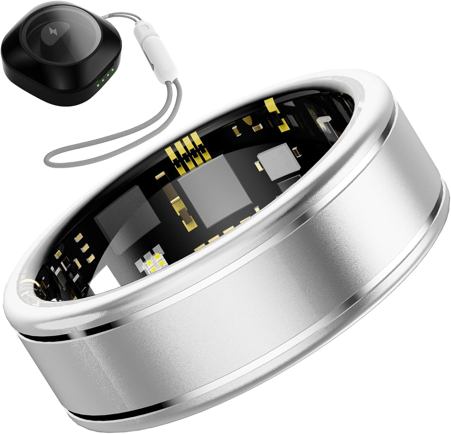 Smart Ring Health Tracker, Fitness Tracker Ring for Women Men, Monitoring of Pedometer, SpO2, Sleep Quality, Heart Rate, No Subscription Fee, Sport Rings for iOS & Android (Silver, 7)