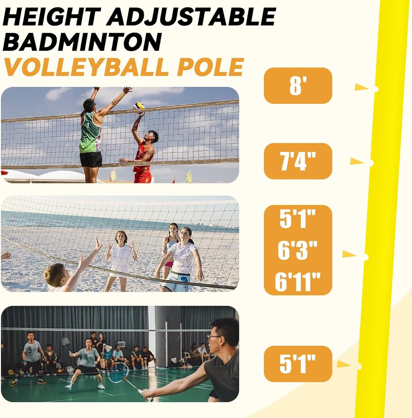 Volleyball Poles,Portable Outdoor Volleyball Net Set, Badminton/Volleyball Post, Adjustable Volleyball Net Poles for Outdoor Grass Backyard School Indoor