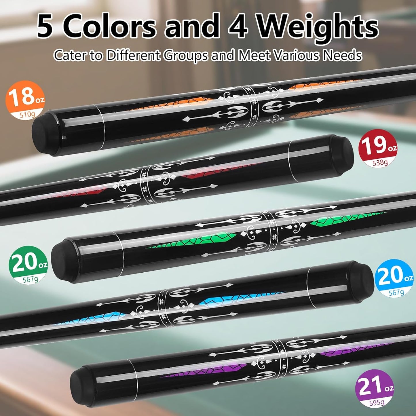 Pool Cue, 58" Billiard Cue Stick 2-Piece 13mm Maple Wood Pool Cue Stick 18 19 20 21oz for Bar House Pool Table Sports