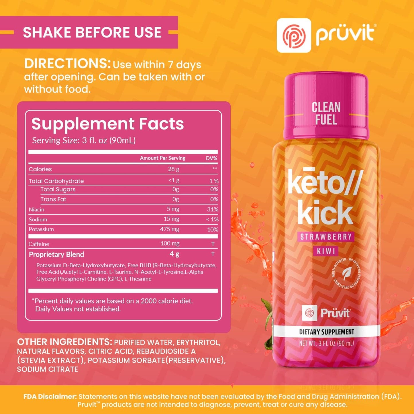 Pruvit Keto Kick Strawberry Kiwi Exogenous Ketones - 6 Packs 90 ml