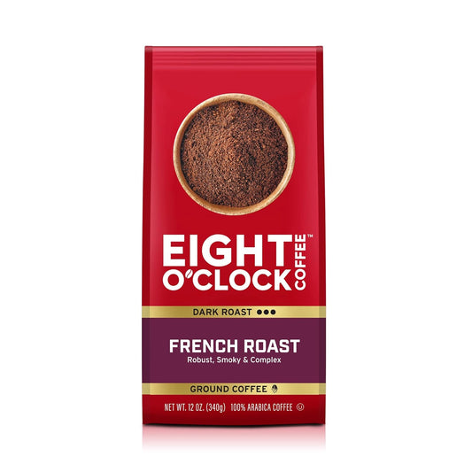 Eight O'Clock Coffee French Roast Ground Coffee, Medium Roast, 12 Ounce (Pack of 6) - Smoky & Complex