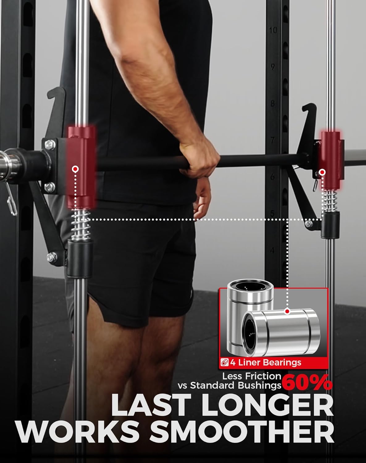 Mikolo Smith Machine Home Gym Power Cage (1:1 Ratio Strength Trainer) (Space Saving Design) (with 8 Free Attachments) Squat Rack for Full Body Training