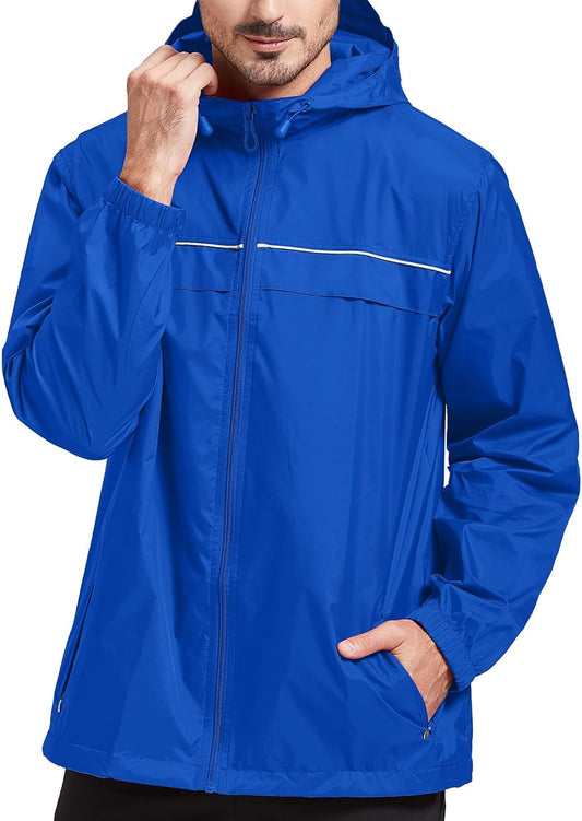 SWISSWELL Rain Jacket Men Waterproof Windbreaker, Lightweight Hooded Raincoat for Daily Casual