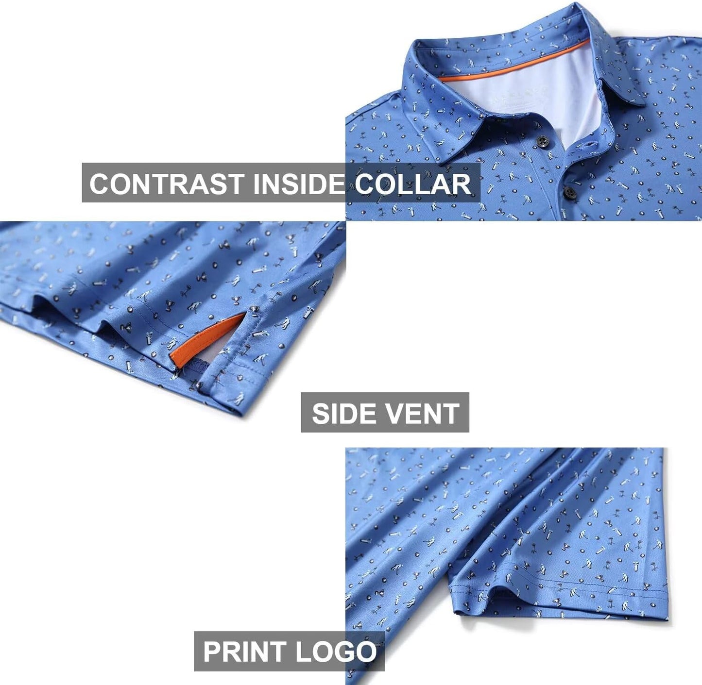 Men's Golf Polo Shirts Short Sleeve Striped Performance Moisture Wicking Dry Fit Golf Shirts for Men