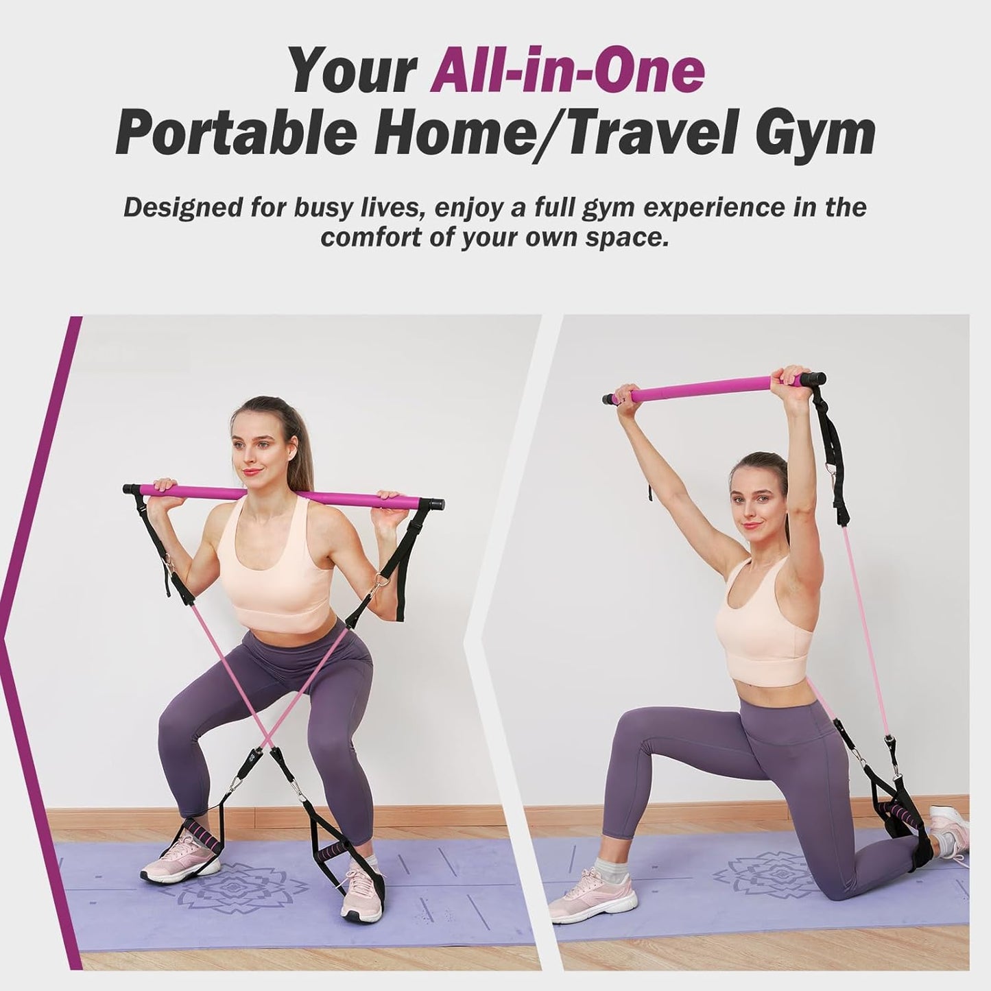 Upgraded Pilates Bar Kit with Resistance Bands Natural Latex for Women & Men, Heavy-Duty Stainless Steel Multifunctional Yoga Pilates Stick for Home Gym Exercise Fitness Equipment Full-Body Workouts