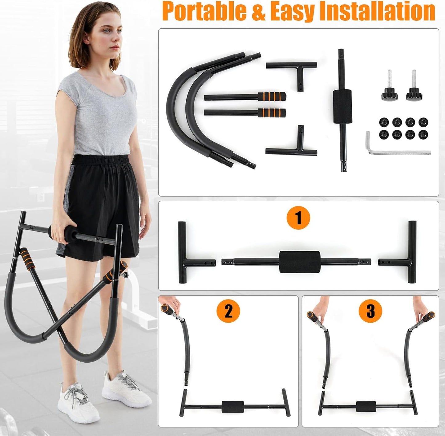 GYMAX Ab Machine, 330lbs Ab Cruncher for Stomach Workout with Head Protector, Padded Grips & Foam Edge, Easy Assembly Fitness Ab Trainer, Sit Up Assistant Push Up Stands, Multifunctional Home Gym Addition