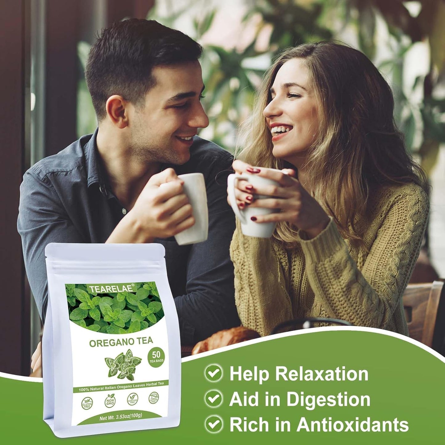 TEARELAE - Oregano Tea Bags - 50 Count - Premium Natural Oregano Leaves - Aid in Digestion, Rich in Antioxidants - Non-GMO - Caffeine-Free