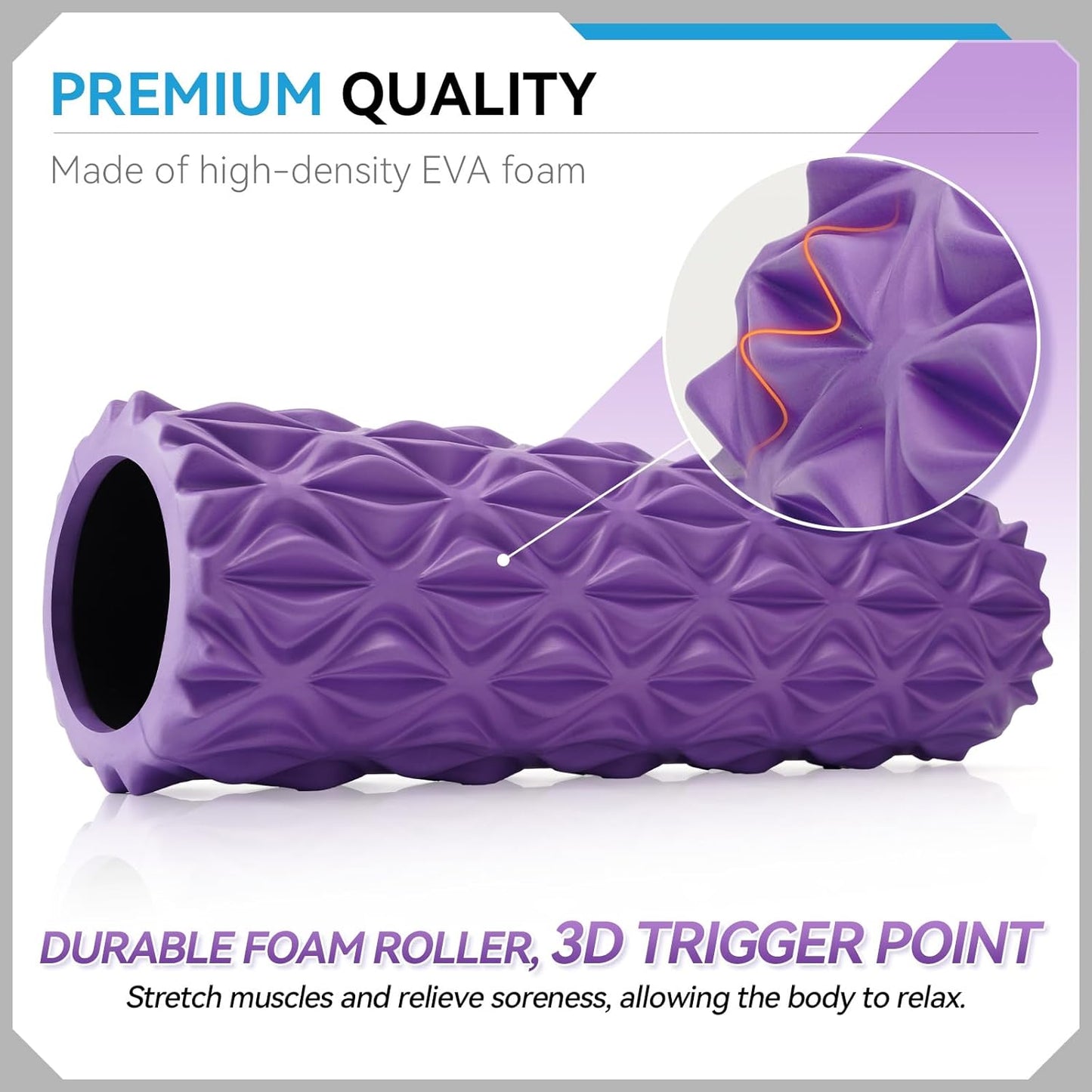 Foam Roller - 15 inch Deep Tissue Massager for Muscle Massage, Myofascial Trigger Point Release, Exercise, Yoga, Pilates & Stretching(Purple)