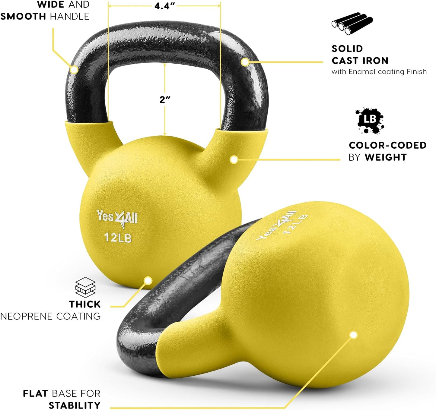 Yes4All Kettlebells 5lbs-65lbs & Kettlebell Sets Adjustable Weights, Kettlebell for Weight Training, Home Workout Equipment with Secure Grip for High Rep, Exercise Equipment
