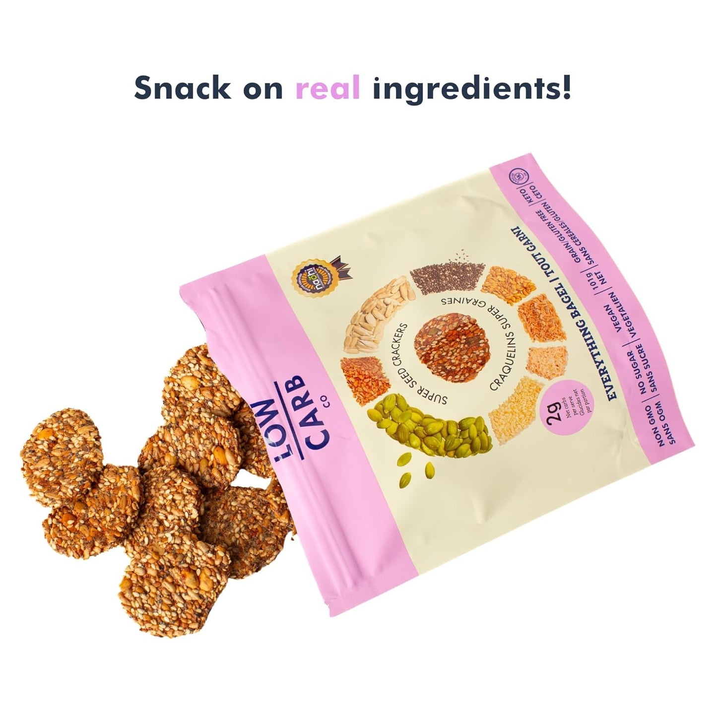 Super Seed Crackers, Gluten Free & Keto Friendly Healthy Snacks, Vegan, Zero Sugar, Paleo & Diabetic Friendly, Nut Free, 20g High Protein, 18g High Fiber, 3.56oz Each, 4-Pack, Everything Bagel