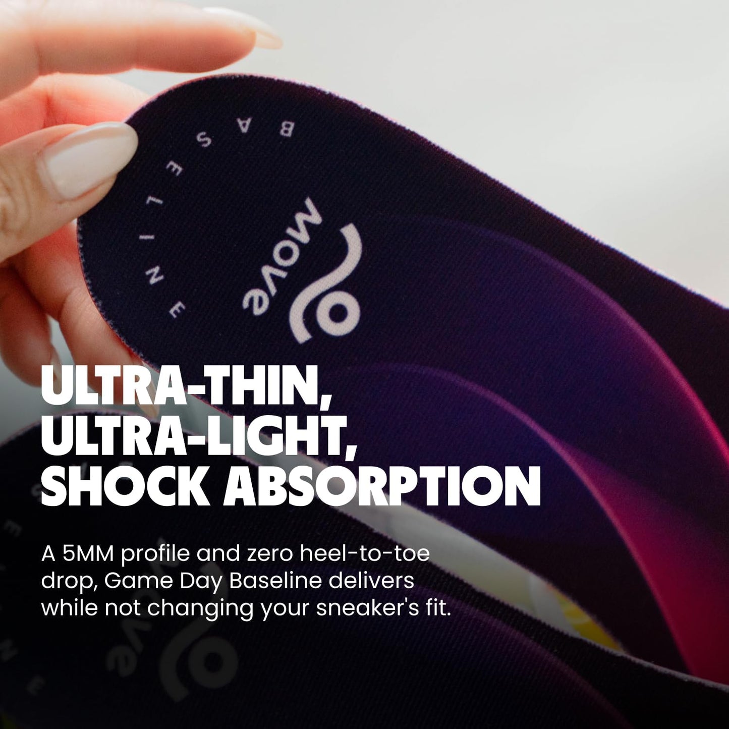 MOVE Baseline - All-Purpose Insoles - Sock Liner - Ultra Thin Shock Absorption - Maximum Freedom of Movement and Energy Return for Cleats, Shoes, Running, Basketball, Baseball (M14-14.5/WM15.5-16)