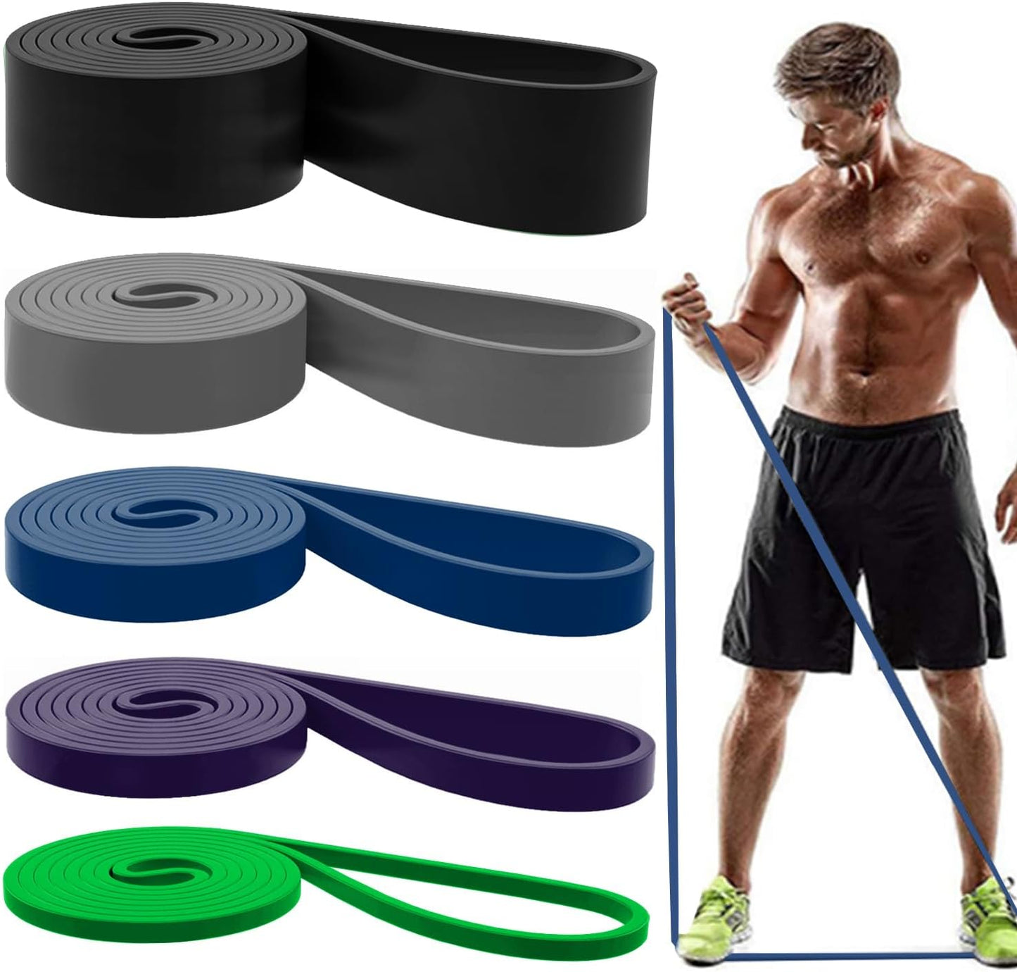 Resistance Bands, Pull Up Assist Bands - Workout Bands, Eexercise Bands, Long Resistance Bands Set for Working Out, Fitness, Training, Physical Therapy for Men Women