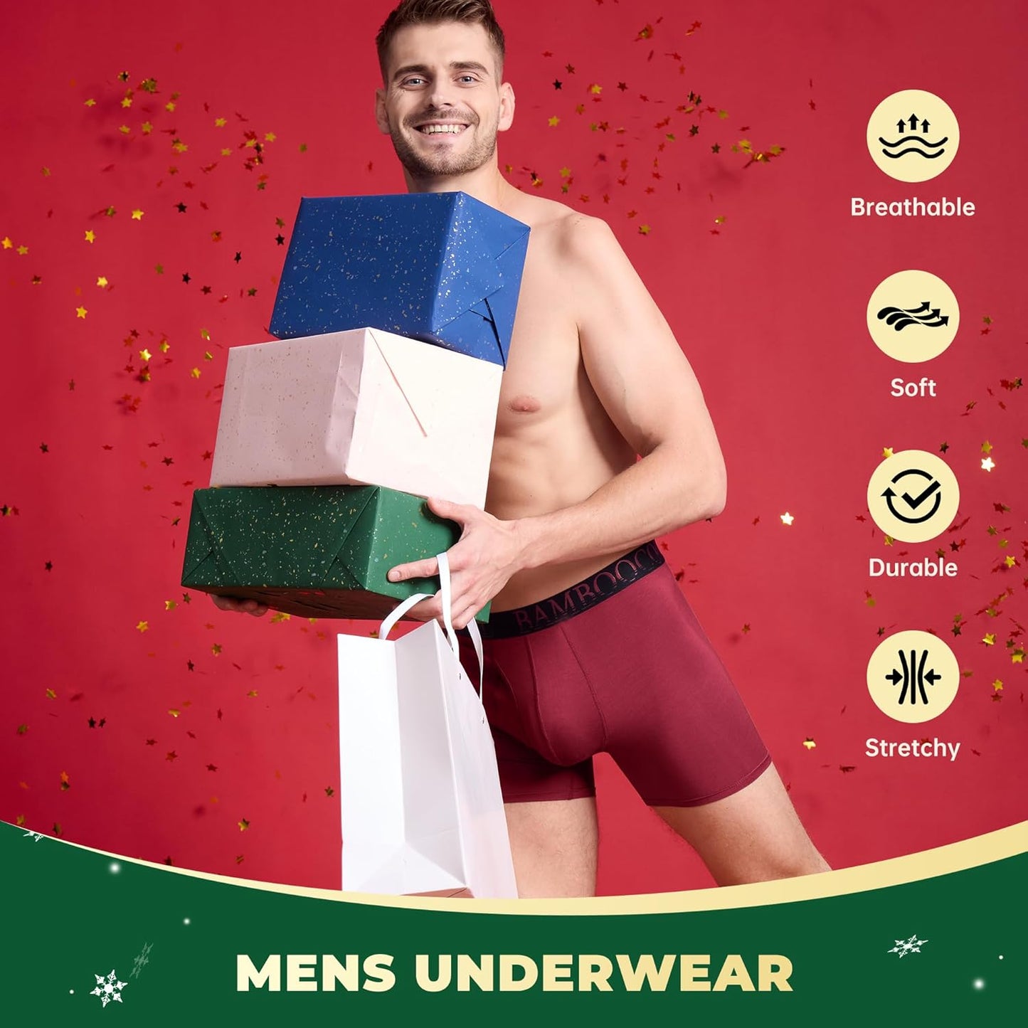 BAMBOO COOL Men's Ultra ComfortSoft Underwear, Moisture Wicking & Breathable No Ride Up Boxer Briefs with Fly, Multipack
