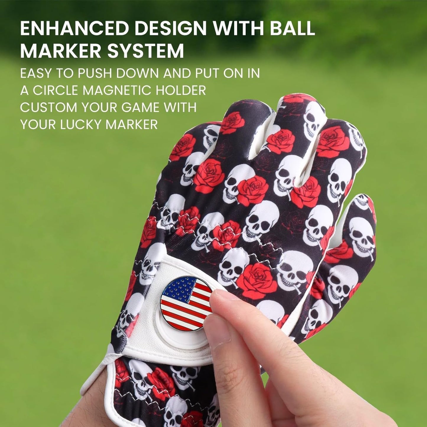 FINGER TEN Golf Gloves Men Right Handed Golfer Left Hand with Ball Marker 2 Pack Leather Breathable Comfortable Weathersof Grip Size Small Medium ML Large XL