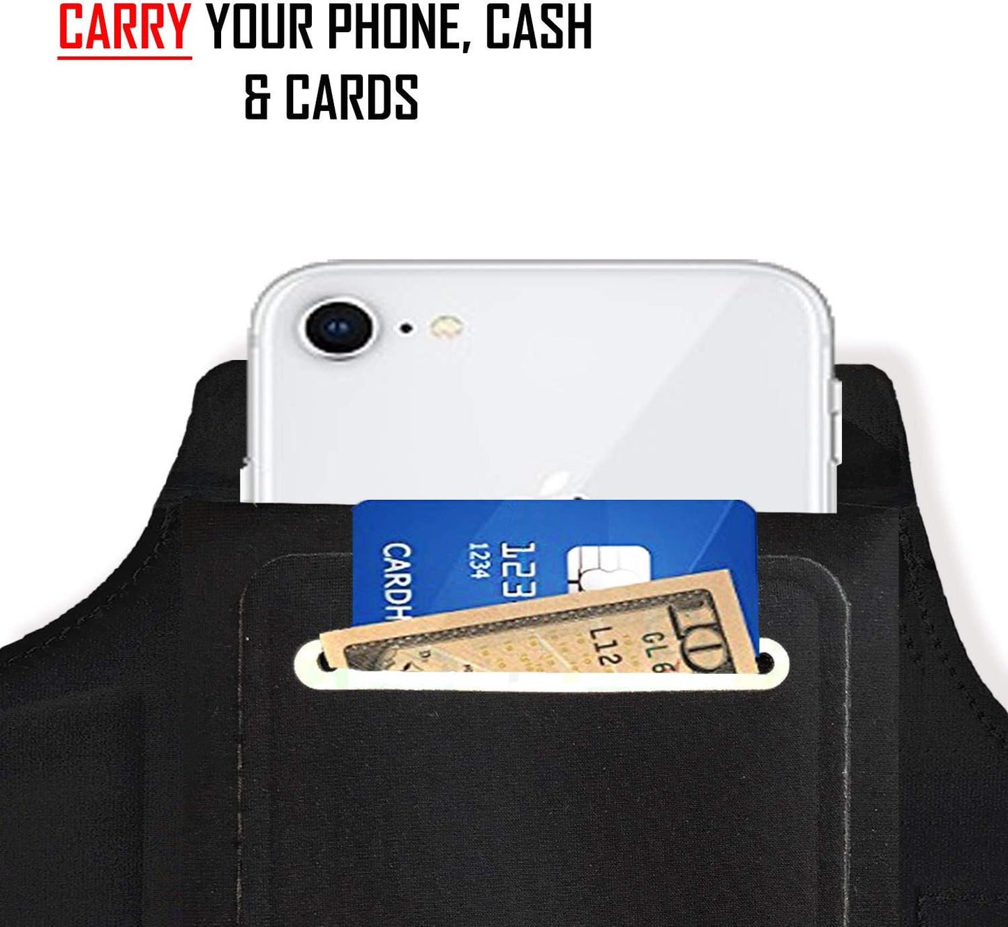 RevereSport Waterproof Running Armband for Phone with Case On (Otterbox, Lifeproof). Sports Phone Holder Compatible iPhone 17/16/15/14/13/12/11/SE Samsung S25/S24/S23/S22/S21/S20 (Medium)