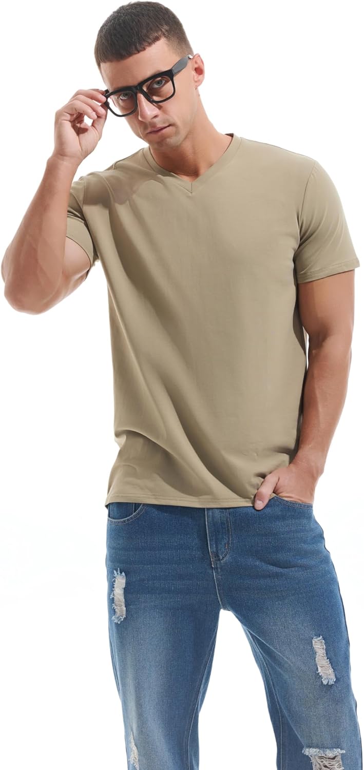 VEIISAR Premium V Neck T Shirts for Men - Modern Fitted Tees Vneck Undershirts