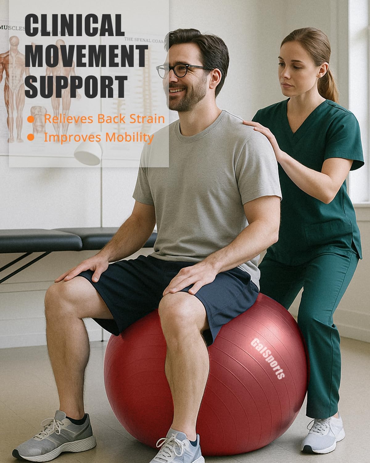 GalSports Anti-Burst Slip Resistant Stability Ball - Swiss Ball for Home Gym & Physical Therapy