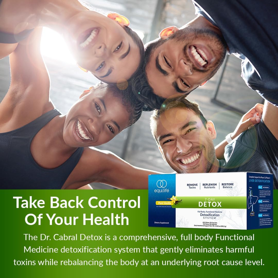 Equilife Dr. Cabral Detox, 7 Day Program with Plant Based Protein, Vitamins, Amino Acids, & Minerals to Support Full Body Balance, Meal Replacement Powder, Vegan, Gluten Free, Chocolate, 14 Servings