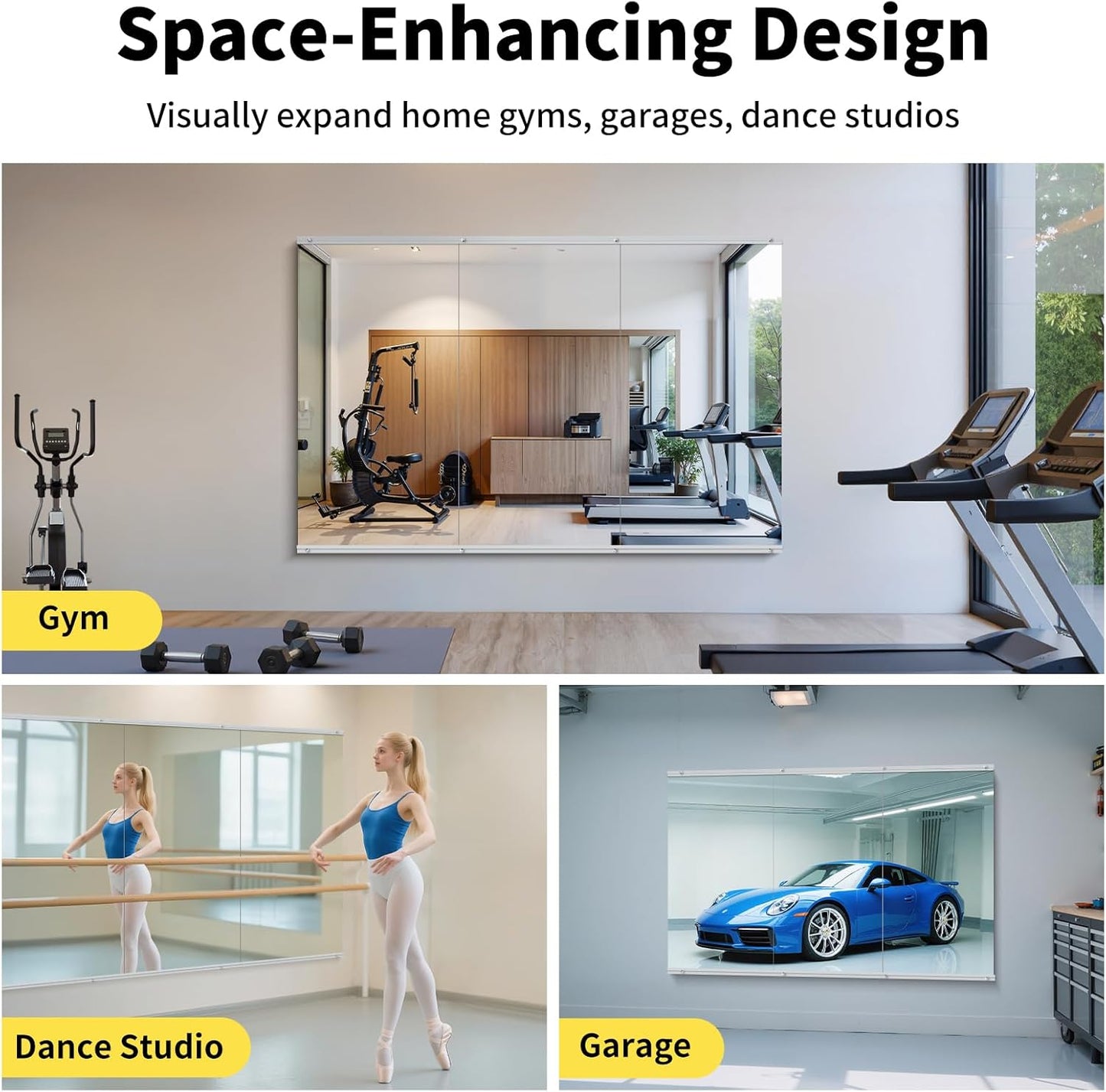 Home Gym Mirror - 55x28 Inch, 1PCS Frameless Tempered Glass Full Body Mirror for Wall Mount - Ideal for Yoga, Workout, Bedroom, Dance Studio (Silver)