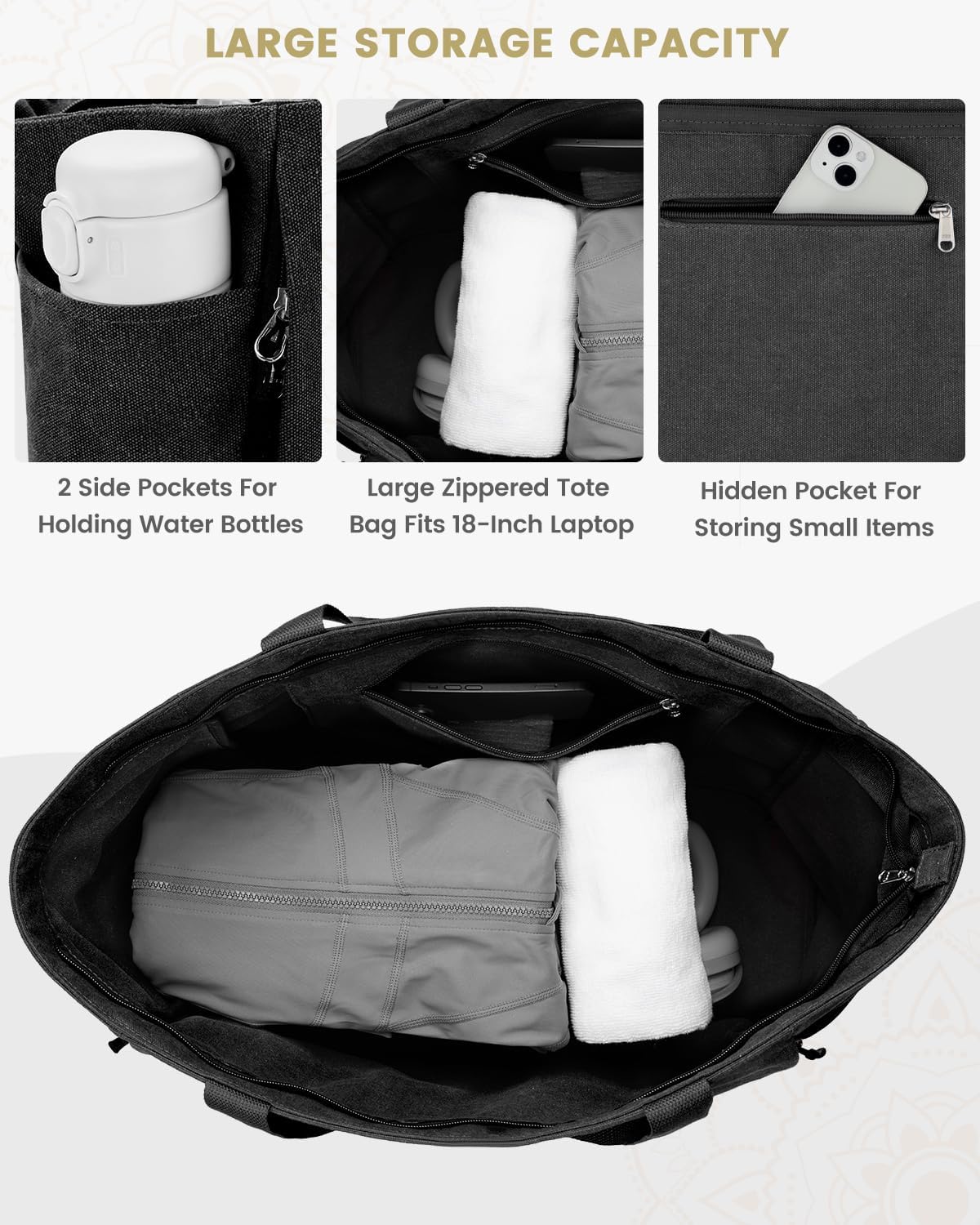 Gonex Yoga Mat Bag, Large Tote Bag with Multi Pockets for Women Men, Canvas Mat Carrier, Full Zipper Easy Access for Pilates Gym Travel