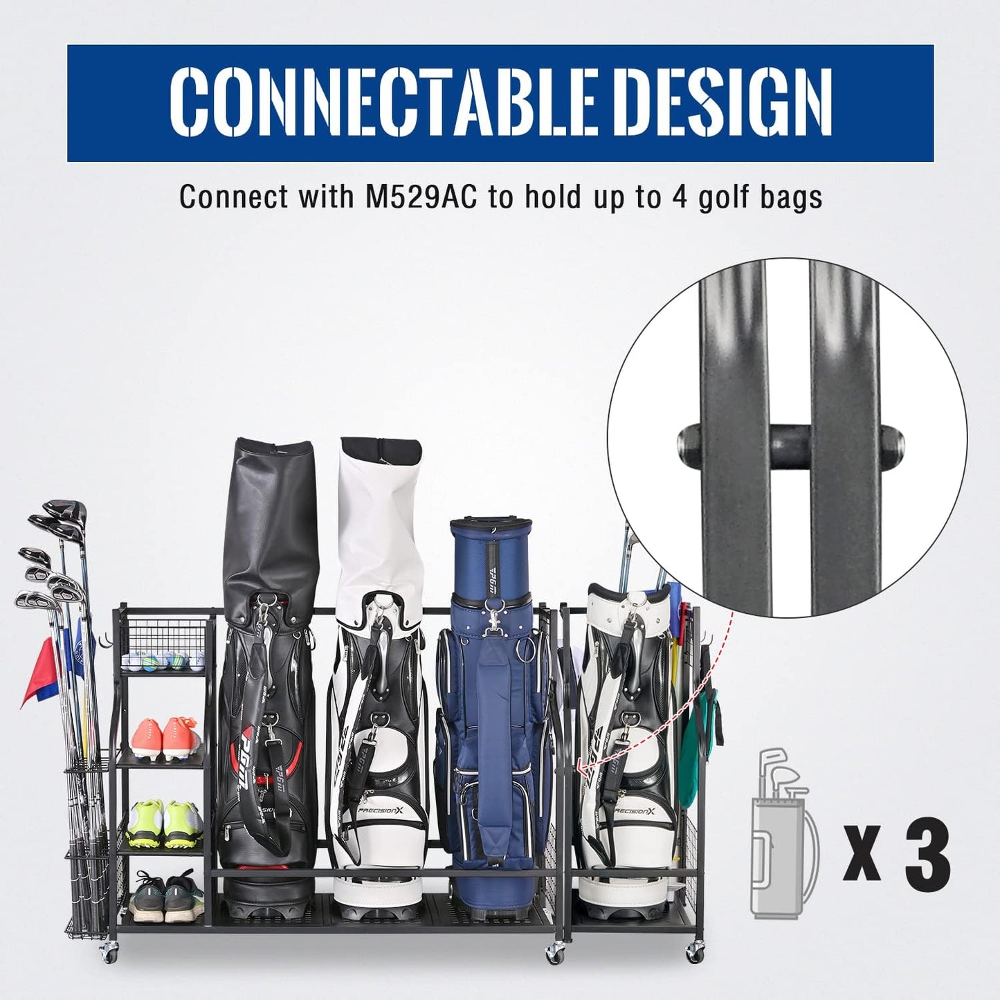 Mythinglogic Golf Storage Garage Organizer, Golf Bag Storage Stand and Other Golfing Equipment Rack, Extra Storage Rack for Golf Clubs
