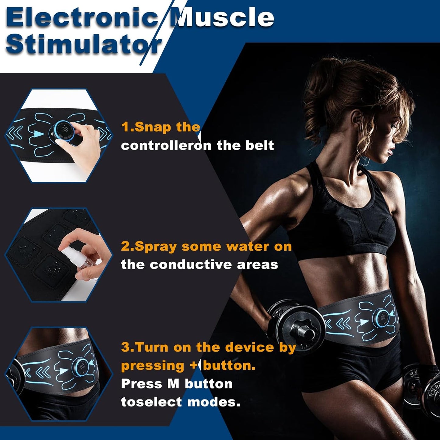 Electronic Muscle Stimulator - Fitness Training Equipment for Men & Women, 8 Modes Electronic Abdominal Stimulator for Full Body Workout, Fitness Equipment for Strength Training, Toning, Recovery