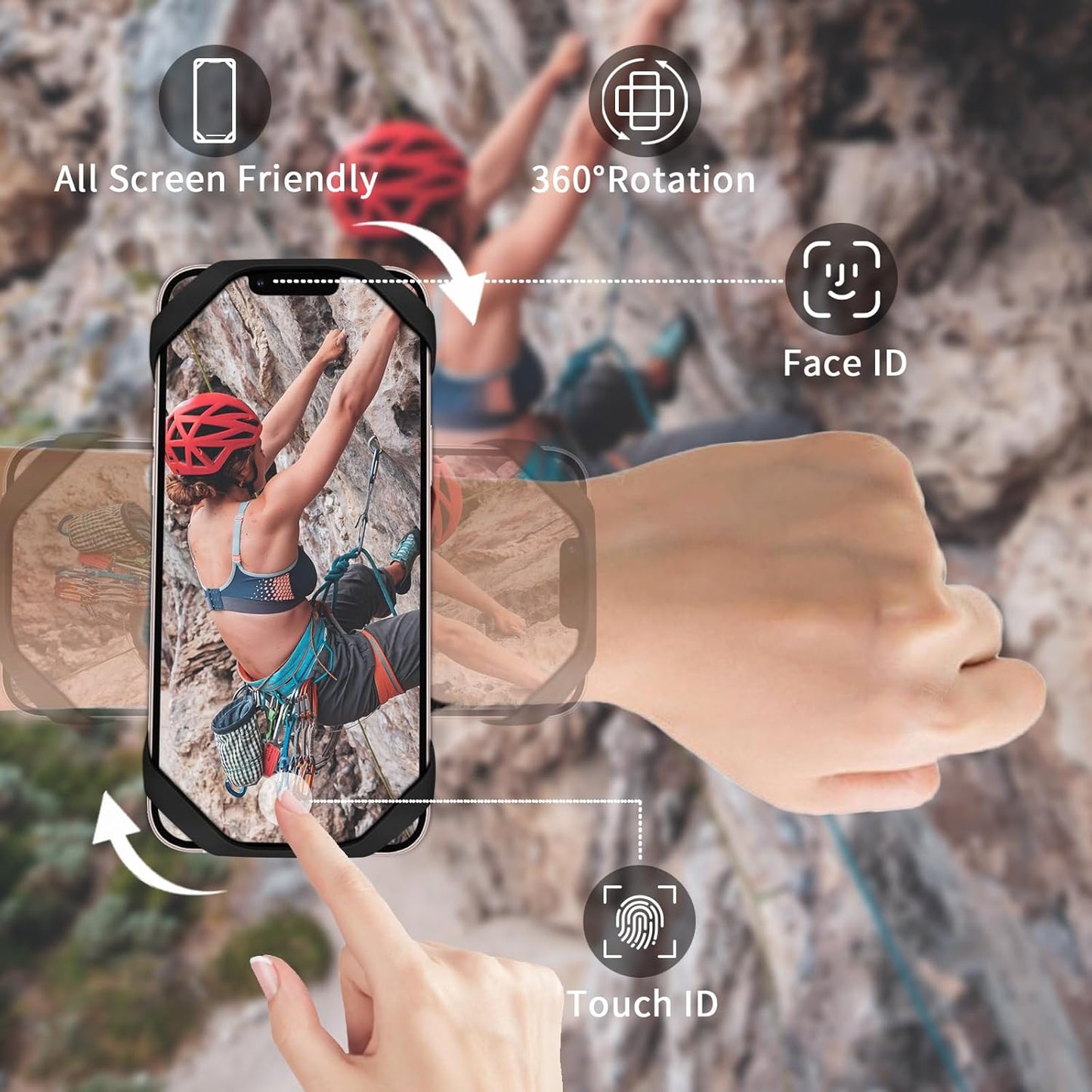 3in1 Running Sports Armband+Wristband+Bicycle Phone Holder,360° Rotation & Detachable Compatible with 4.5-7" Cellphone for iPhone 16/15/Pro/ProMax/14/13/mini/Pro Max/XS/XR