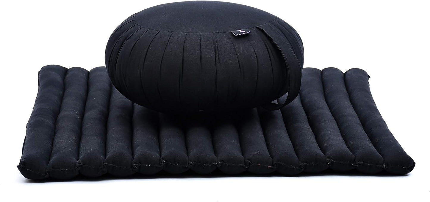 Leewadee Meditation Cushion Set – 1 Round Zafu Meditation Pillow and 1 Square Roll-Up Zabuton Meditation Mat, Pillows Bundle Filled with Kapok
