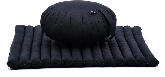 Leewadee Meditation Cushion Set – 1 Round Zafu Meditation Pillow and 1 Square Roll-Up Zabuton Meditation Mat, Pillows Bundle Filled with Kapok