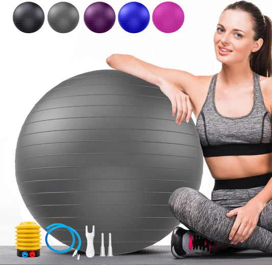 Soft Exercise Ball, Anti-Burst Yoga Ball Chair Supports 2200lbs, Stability Swiss Ball w/Pump for Pregnancy Birthing, Excersize, Workout, Fitness, Balance, Gym, Physio, Abs (Office & Home & School)