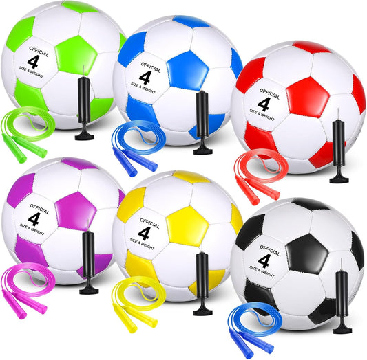 Hiboom 6 Sets Operation Christmas Deflated Soccer Ball with Pumps and Jump Ropes Official Size Soccer Ball Bulk for Outside Sports Training Party Supplies Christian Charity Donation Gift