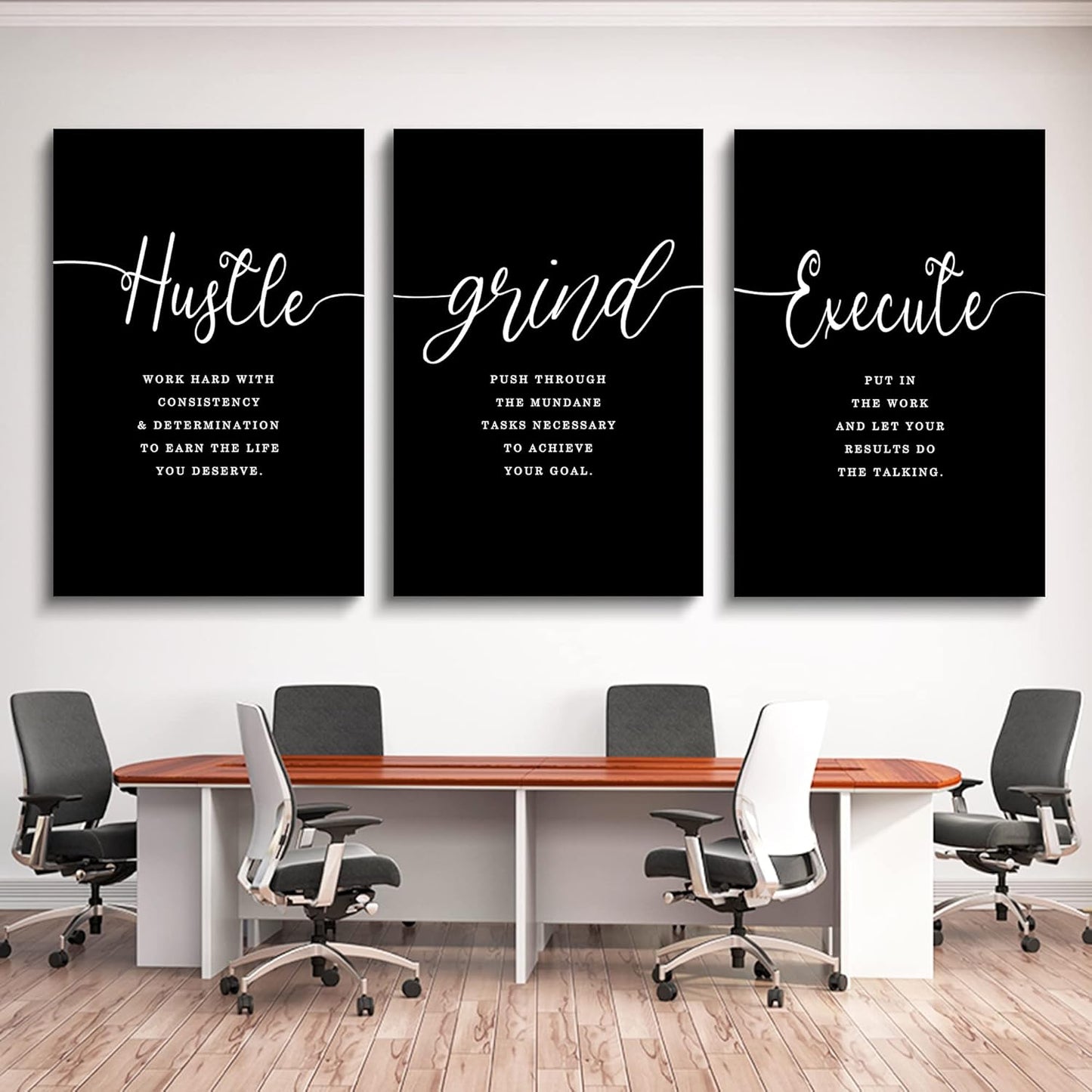 Gift for Boss,Framed Canvas Wall Art Success Quote, Office Wall Art, Black Large Poster, Positive Motivational Set of 3 Prints, Execute Failure Definition, Inspirational Print (F-3pcs,24x36inchx3pcs)