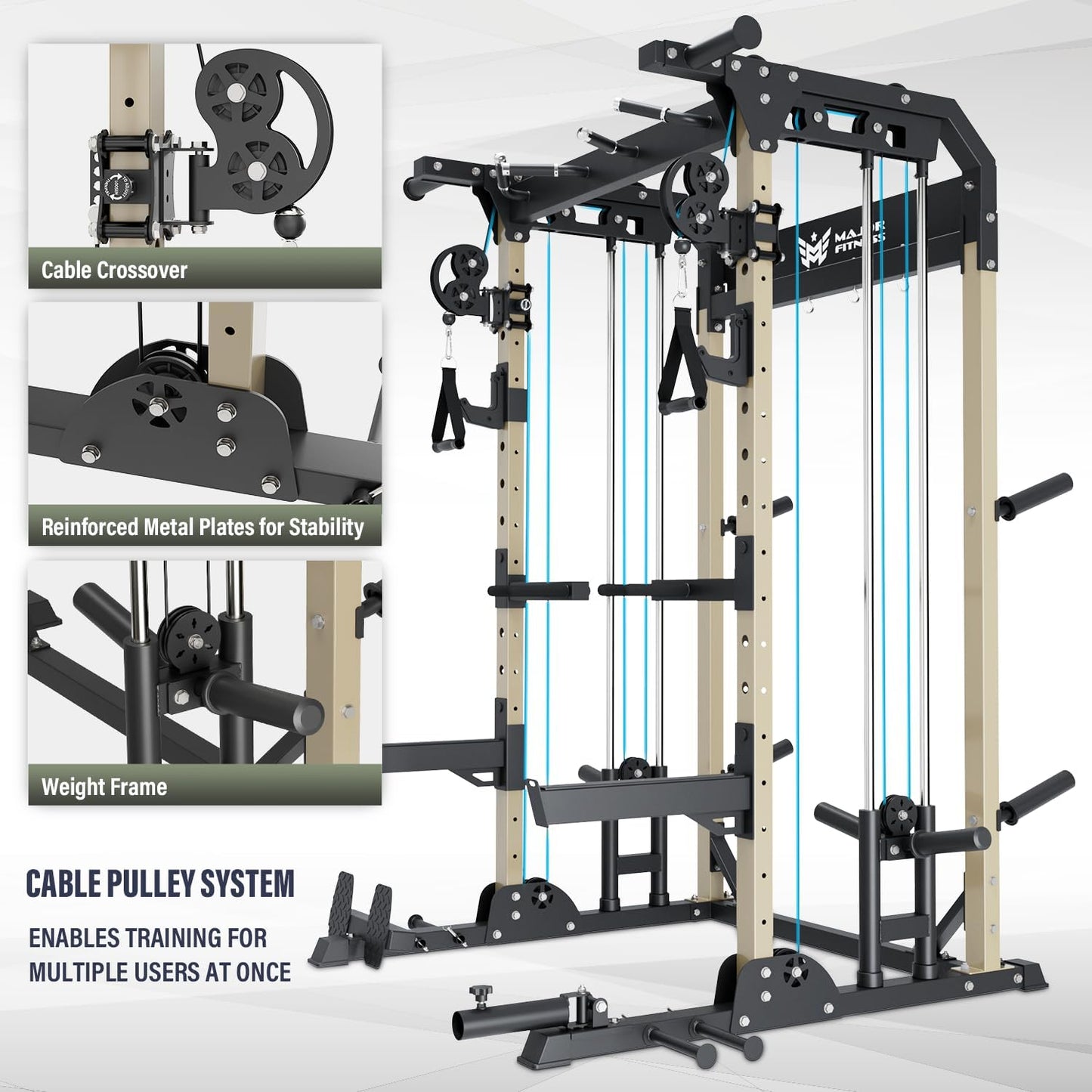 MAJOR FITNESS F22 Multi-Functional Power Rack—1600lbs Capacity All-in-One Squat Rack with Dual Pulley System for Home Gym Strength Training