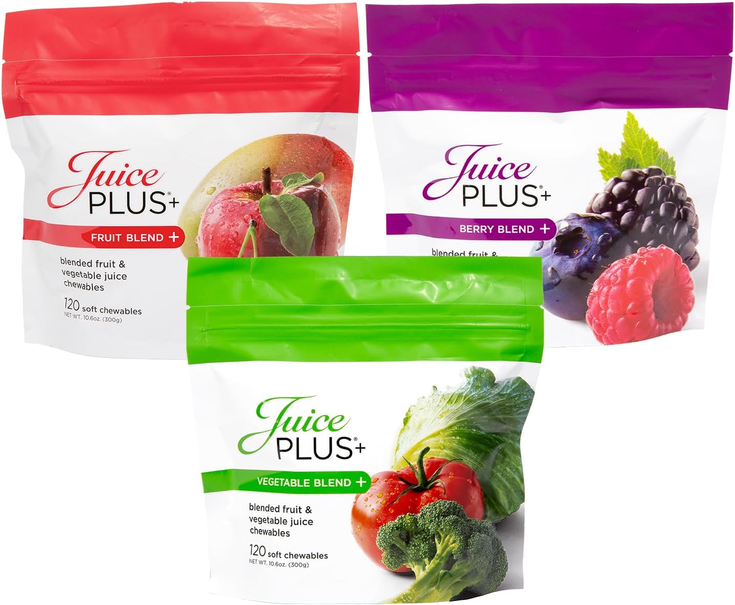 Juice Plus+ Fruit, Vegetable & Berry Blend Soft Chews (Chewables) - 30 Plant-Based Ingredients! Vegan Gummies for Kids & Adults - Gluten-Free, Non-GMO - Prepacked 3 Pouches - 30 Adult Servings Each