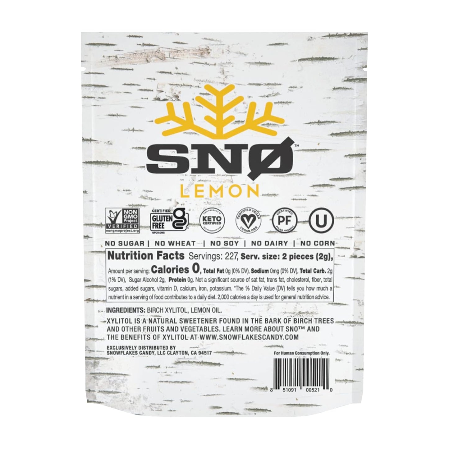 Lemon Xylitol Candy Chips - SNØ 1LB Bag- Sugar-Free Candy With Only 2 Ingredients | Low Carbs, Diabetic-Friendly, Non-GMO, Vegan, GF & Kosher | Purest candy in the world!