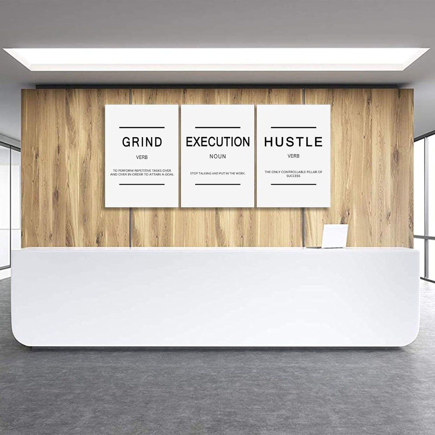 Inspirational Framed Canvas Wall Art - Grind Slogan, Success Quotes, Office Wall Art, Large Poster, Positive Motivational, Execute Poster (C-3pcs, 12x16in x3pcs)