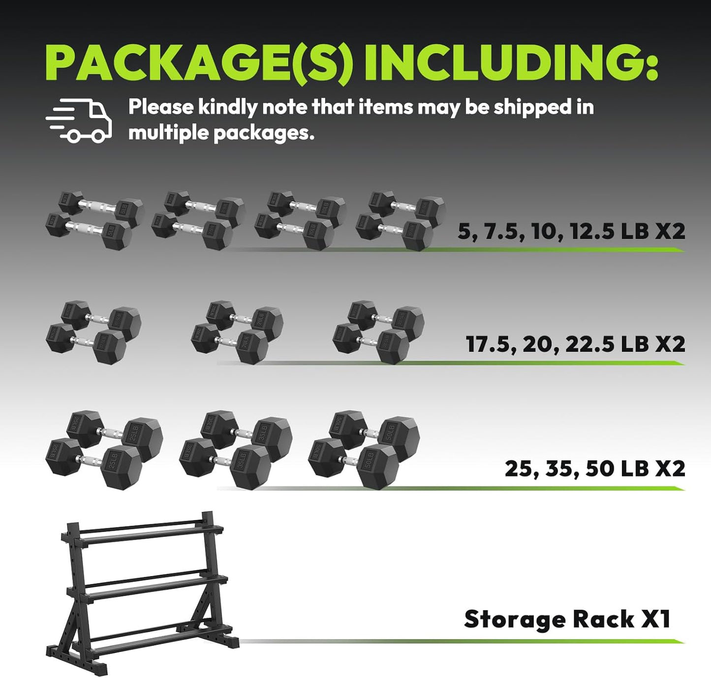 Hex Dumbbell Sets with Rack, 300-670 lb Rubber Encased Exercise & Fitness Dumbbells Set, Hand Weight for Strength Training, Weight Dumbbells