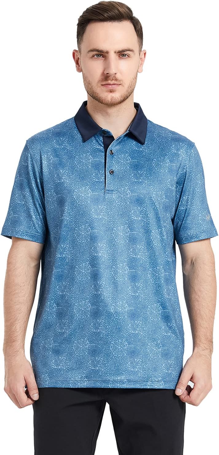 Men's Golf Polo Shirts Short Sleeve Striped Performance Moisture Wicking Dry Fit Golf Shirts for Men